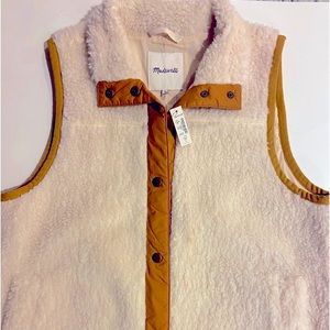 Madewell Cream Sherpa Vest with Tan Trim and Button Placket